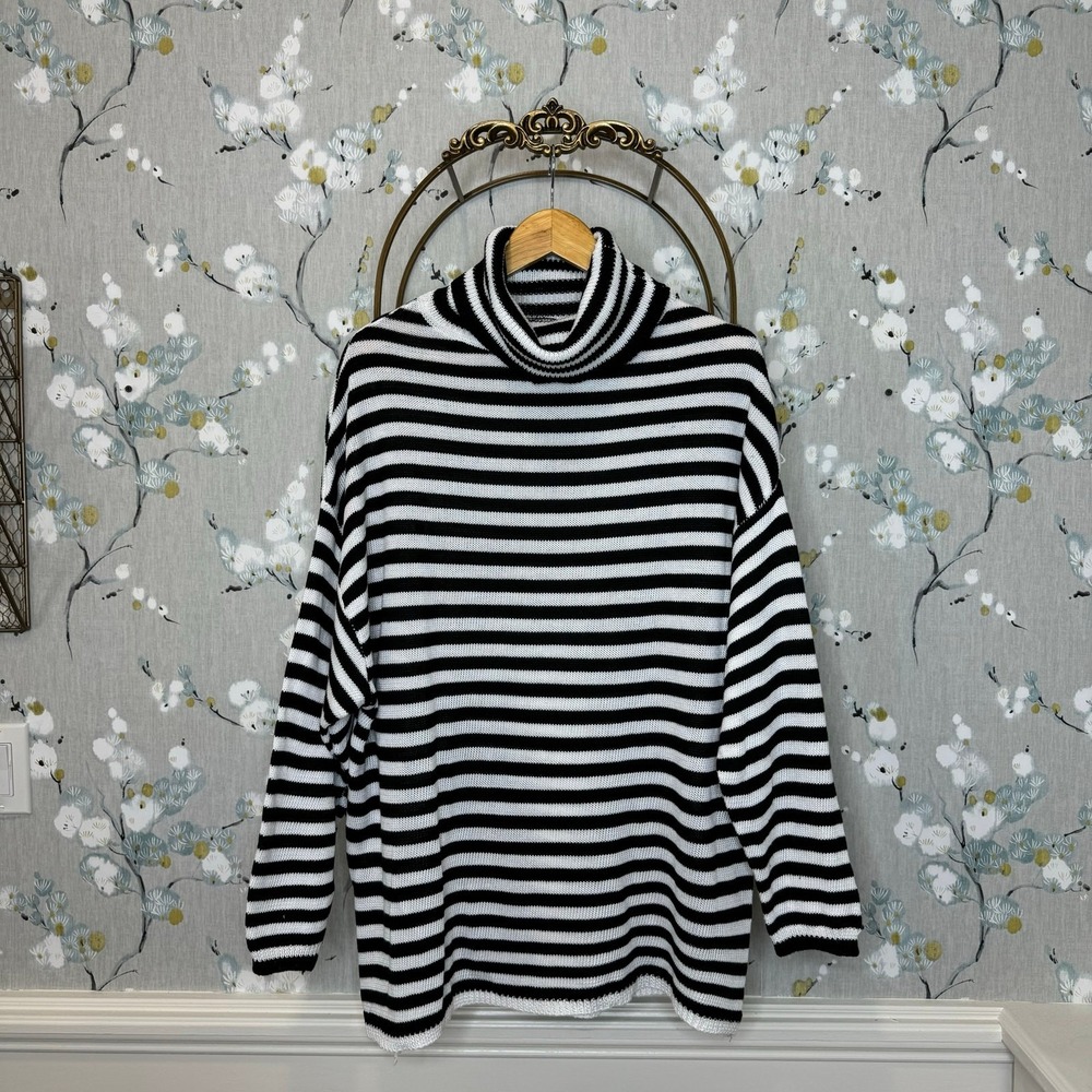 Mono B Black and White Striped Cowlneck Sweater - NWT - One Size